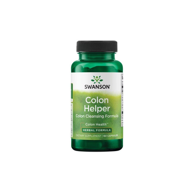 Swanson's Colon Helper dietary supplement comes in a green bottle with 60 capsules, featuring natural ingredients for colon cleansing and digestive support.